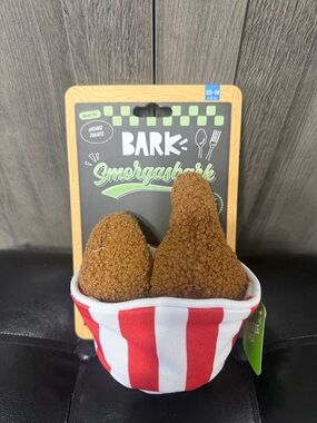New Barkbox Bucket O' Fried Licken Bark Dog Plush Stuffed Crinkle Squeaky Toy